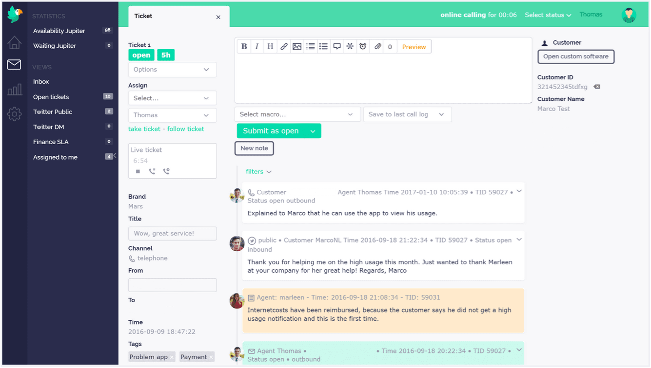 The timeline in Omnidesk.